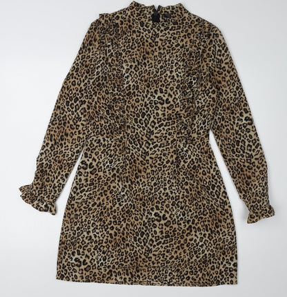 Topshop Women's Brown Animal Print Shift Dress Size 10