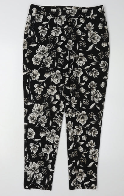 Dorothy Perkins Women's Black Floral Cropped Trousers Size 8