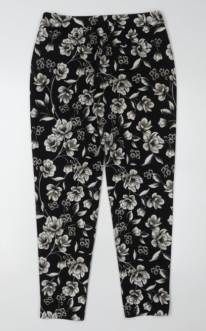 Dorothy Perkins Women's Black Floral Cropped Trousers Size 8