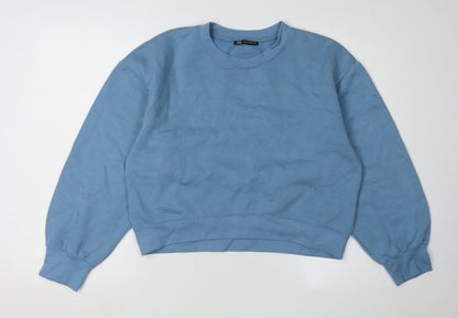 Zara Women's Blue Pullover Sweatshirt, Medium, Cotton