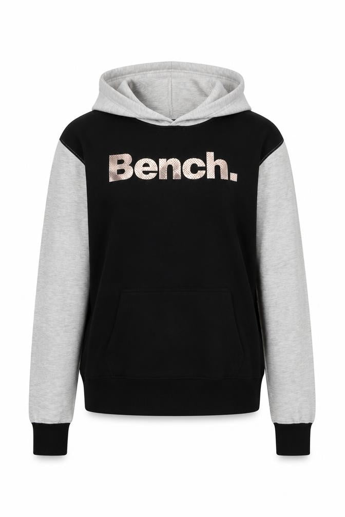 Front view of Crosshatch unisex black & grey hoodie, large, pullover