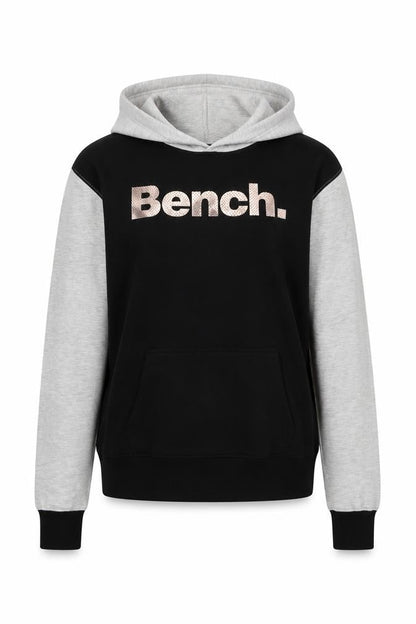 Front view of Crosshatch unisex black & grey hoodie, large, pullover
