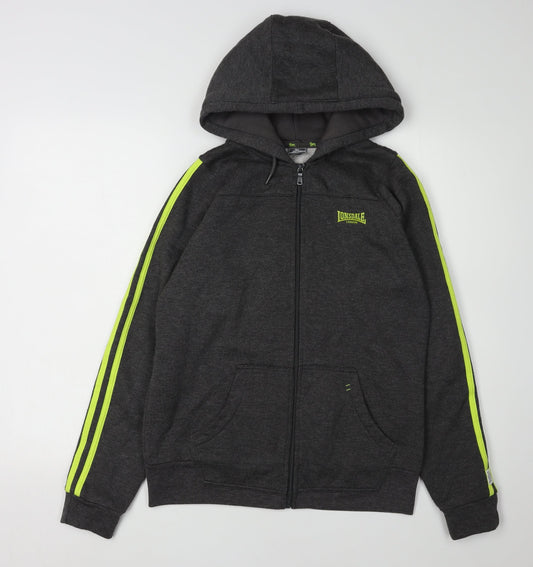 Additional front view of Lonsdale unisex grey full zip hoodie, size 10