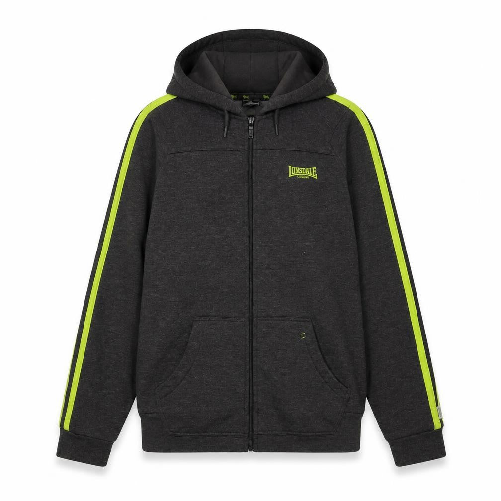 Front view of Lonsdale unisex grey full zip hoodie, size 10