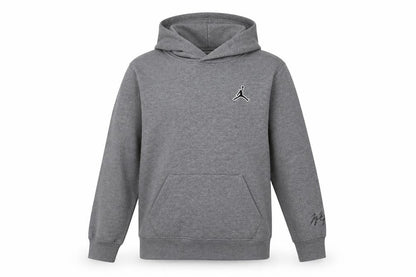 Front view of Jordan boys’ grey hoodie, logo, pullover, l