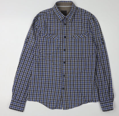 Bershka Men's Blue Check Long Sleeve Shirt M