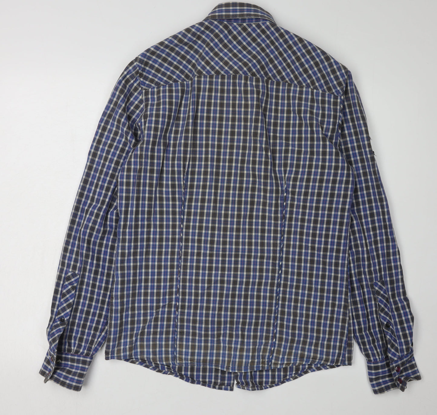 Bershka Men's Blue Check Long Sleeve Shirt M