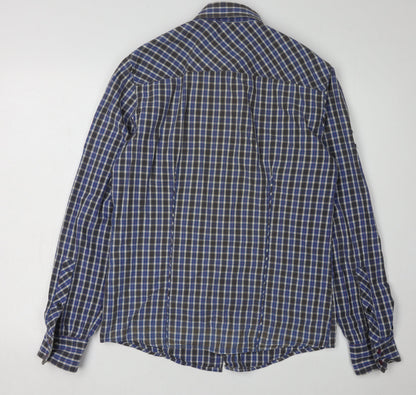 Bershka Men's Blue Check Long Sleeve Shirt M