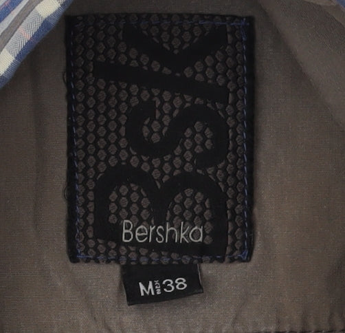 Bershka Men's Blue Check Long Sleeve Shirt M