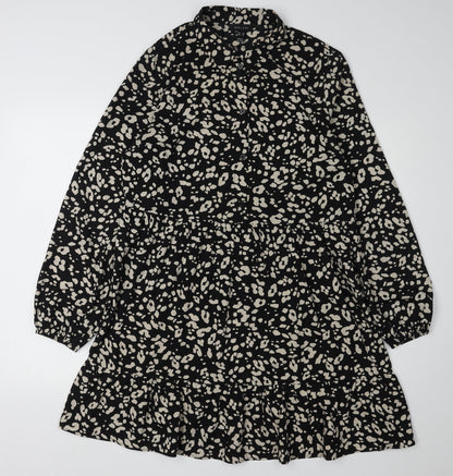 New Look Women's Black Animal Print Shirt Dress Size 14