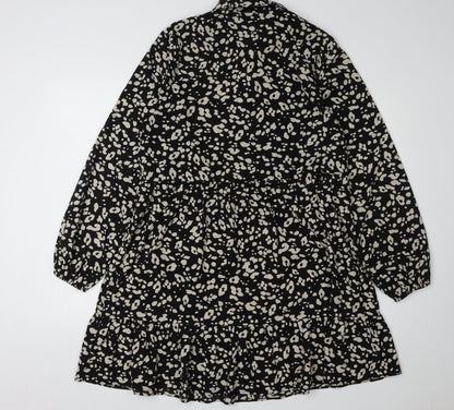 New Look Women's Black Animal Print Shirt Dress Size 14