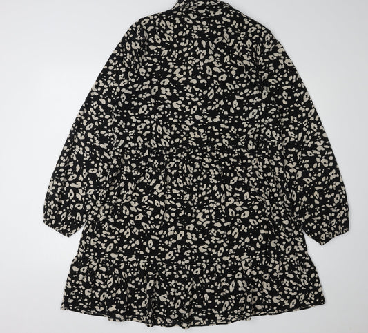 New Look Women's Black Animal Print Shirt Dress Size 14