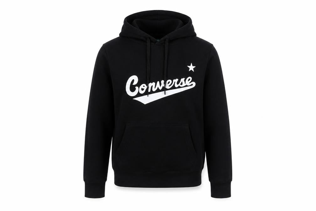 Front view of Converse boys’ black hoodie xs pullover logo casual