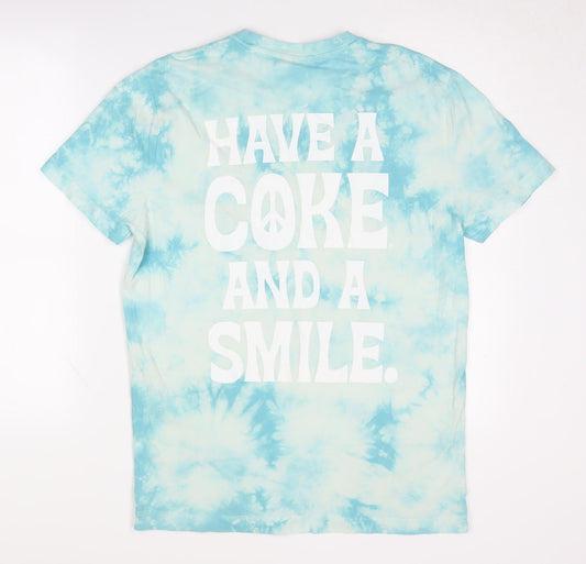 Unisex Adults UK Size M Coca-Cola Blue Basic T-Shirt