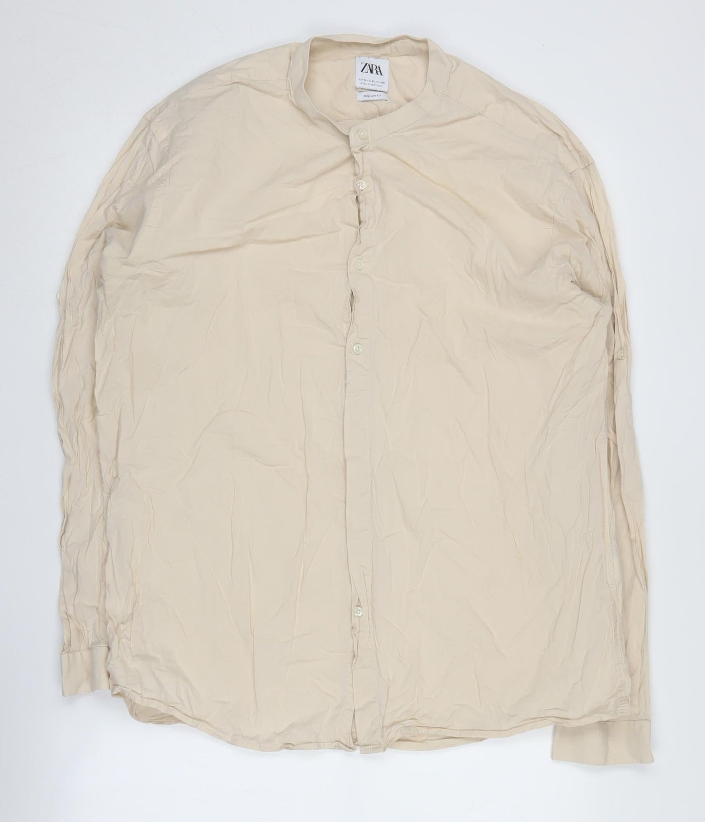 Zara Men's Beige Collared Long Sleeve Shirt XL