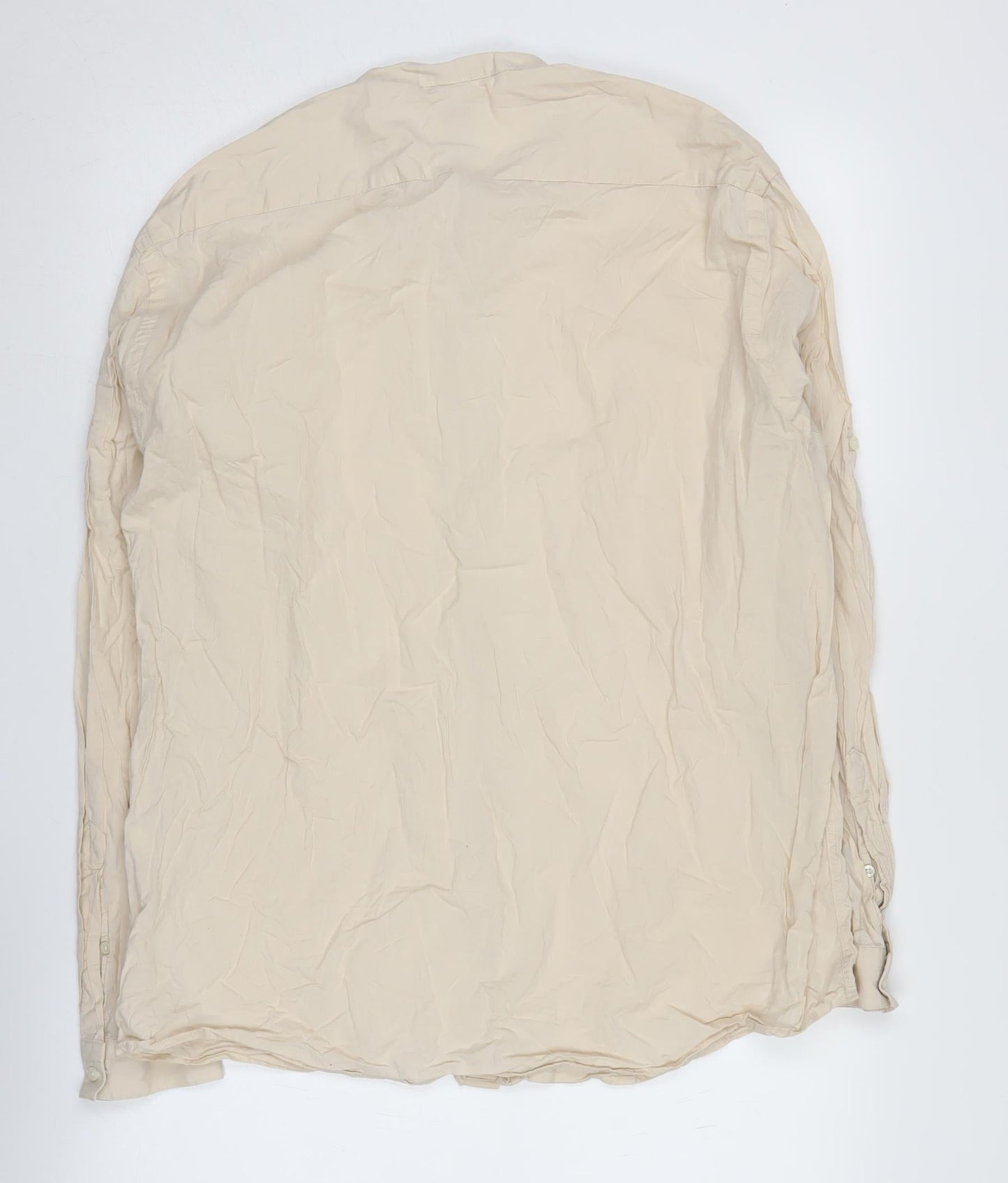 Zara Men's Beige Collared Long Sleeve Shirt XL