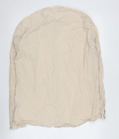 Zara Men's Beige Collared Long Sleeve Shirt XL