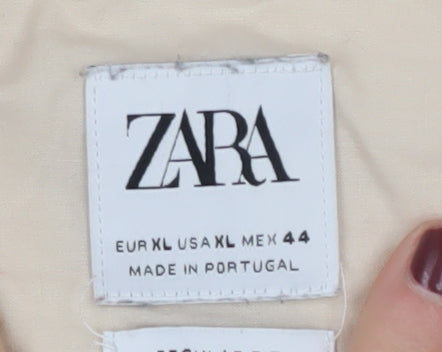 Zara Men's Beige Collared Long Sleeve Shirt XL