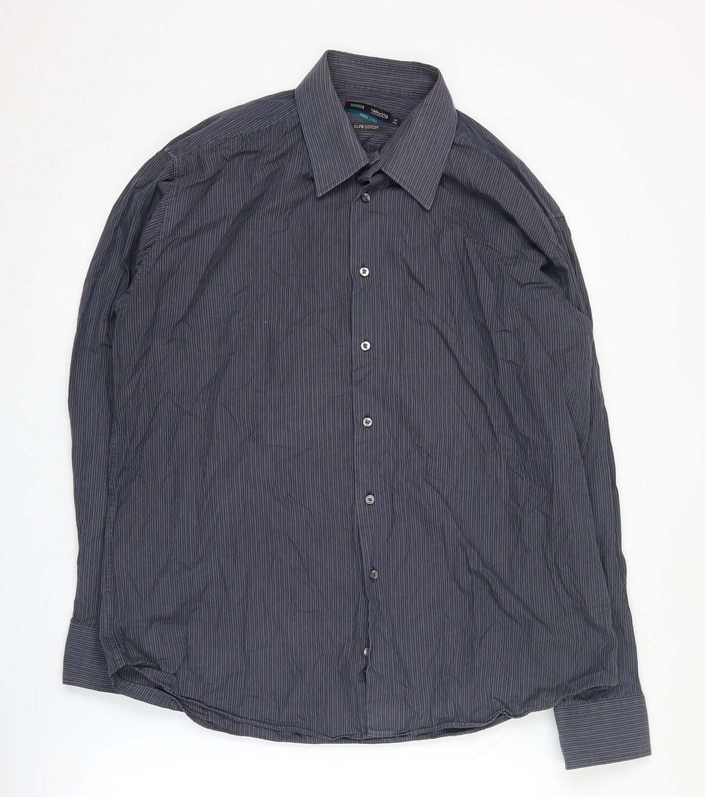 Marks and Spencer Men's Striped Shirt, Grey - Size 42
