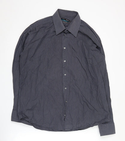 Marks and Spencer Men's Striped Shirt, Grey - Size 42