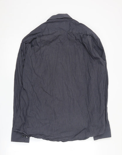Marks and Spencer Men's Striped Shirt, Grey - Size 42