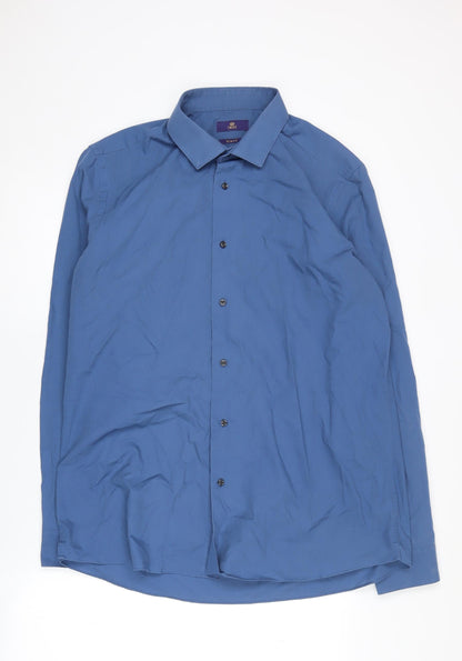 Next Men's Blue Slim Fit Long Sleeve Shirt, Size 17.5