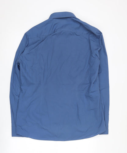 Next Men's Blue Slim Fit Long Sleeve Shirt, Size 17.5