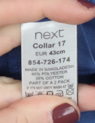 Next Men's Blue Slim Fit Long Sleeve Shirt, Size 17.5