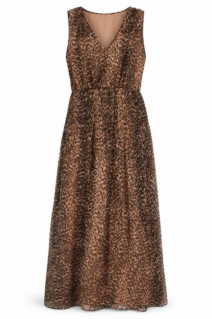 Front view of ASOS Women’s Brown Animal Print Sleeveless Dress, size UK 10