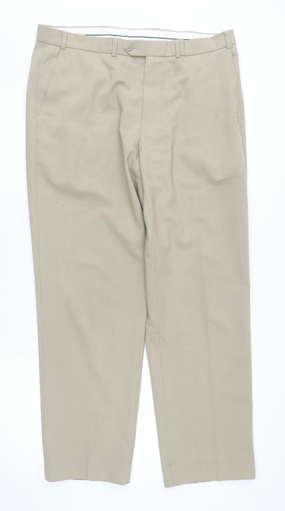 Marks and Spencer Men's Beige Regular Fit Trousers
