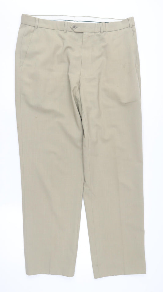 Marks and Spencer Men's Beige Regular Fit Trousers
