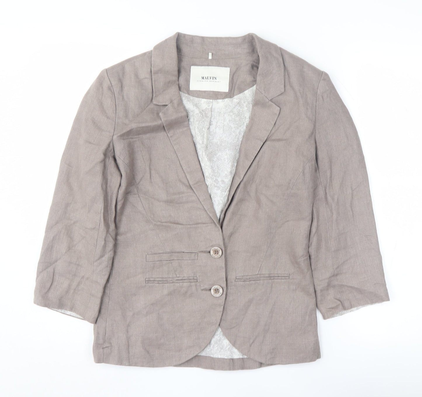 Malvin Women's Brown Linen Blazer Size 12 Single-Breasted