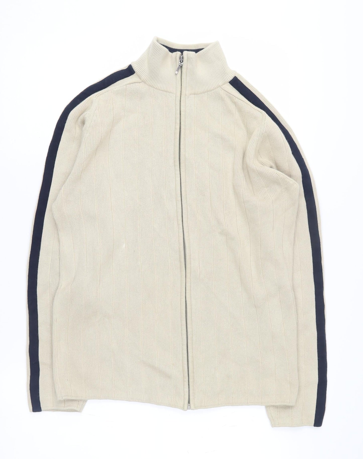 Next Men's Beige Full Zip High Neck Jumper S