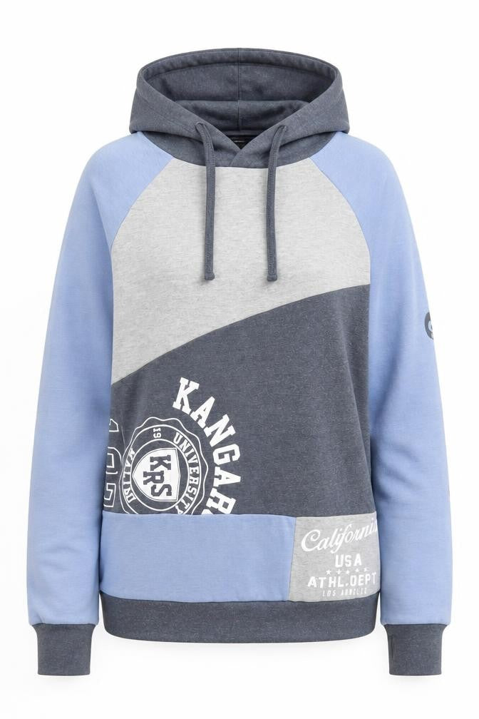 Front view of KangaROOS Women's Grey/Blue Pullover Hoodie, size 10/12