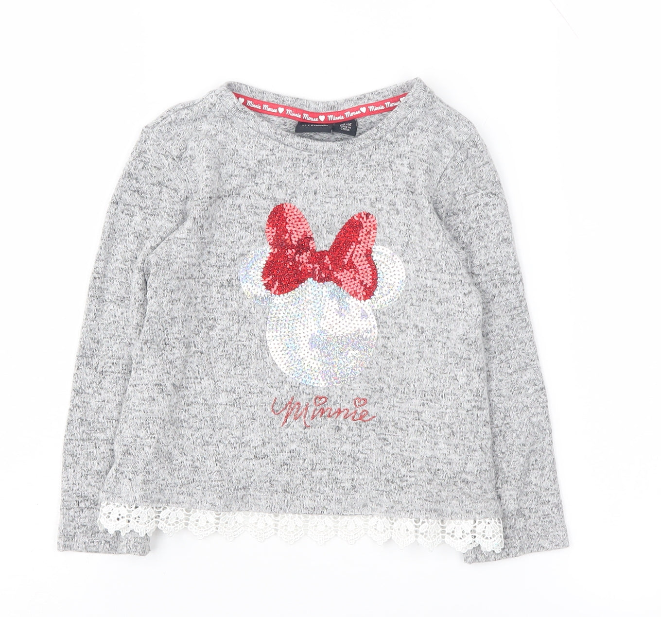 Disney Girls Grey Minnie Mouse Sequin T-Shirt 4-5 Years
