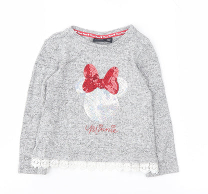 Disney Girls Grey Minnie Mouse Sequin T-Shirt 4-5 Years