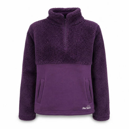 Front view of Peter Storm girls’ purple fleece pullover sweatshirt 7-8 years