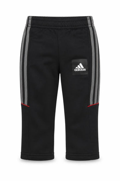 Front view of Adidas unisex black track pants 12-18m for activewear