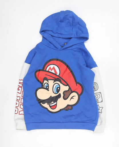 Super Mario Boys Blue Pullover Hoodie 7-8 Years Graphic Print