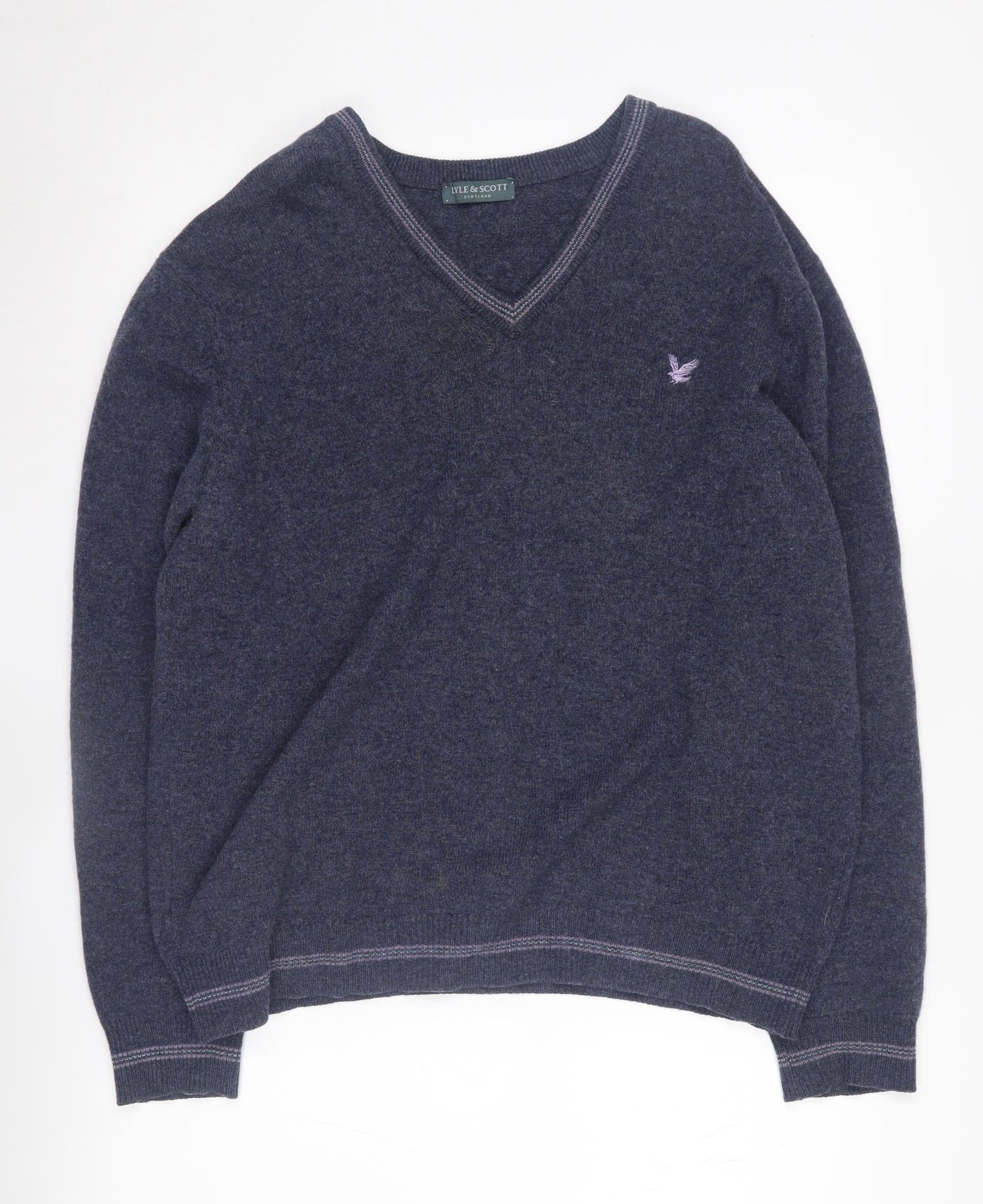 Lyle & Scott Men's Blue Wool V-Neck Jumper L