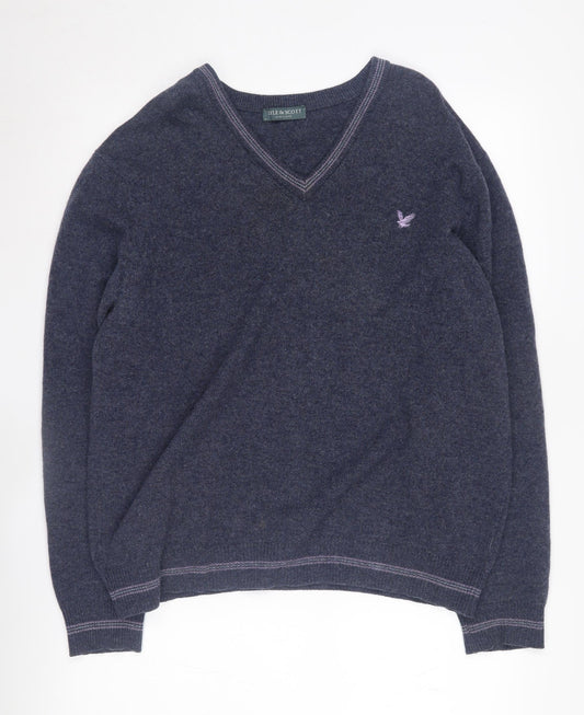 Lyle & Scott Men's Blue Wool V-Neck Jumper L