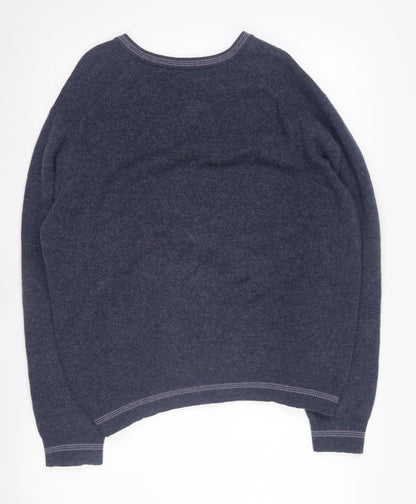 Lyle & Scott Men's Blue Wool V-Neck Jumper L