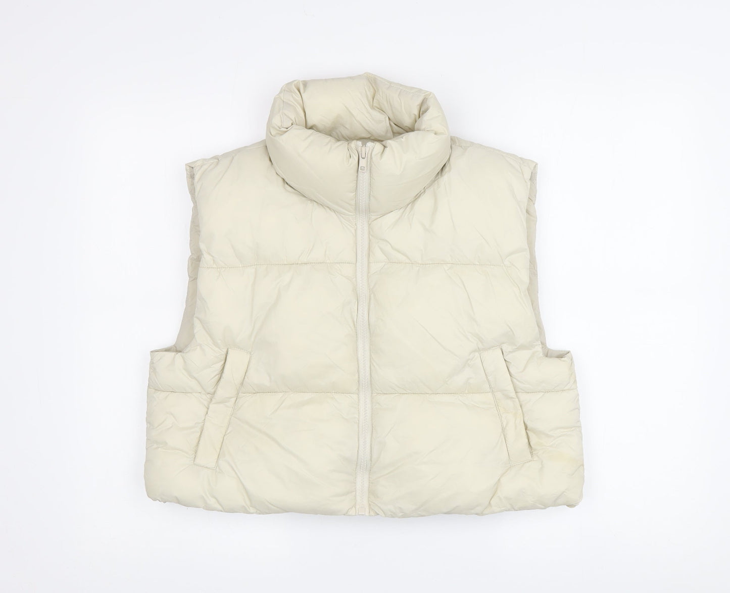 Pull&Bear Women's Ivory Puffer Waistcoat M Casual Zip