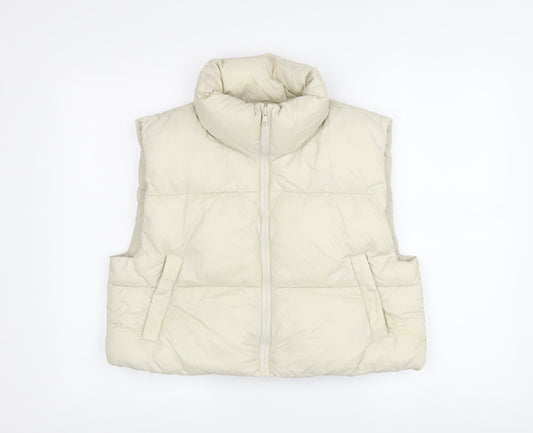 Pull&Bear Women's Ivory Puffer Waistcoat M Casual Zip