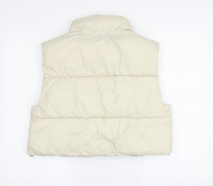 Pull&Bear Women's Ivory Puffer Waistcoat M Casual Zip
