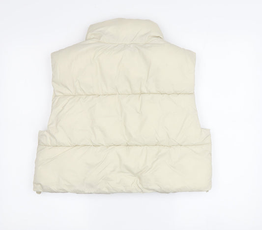 Pull&Bear Women's Ivory Puffer Waistcoat M Casual Zip