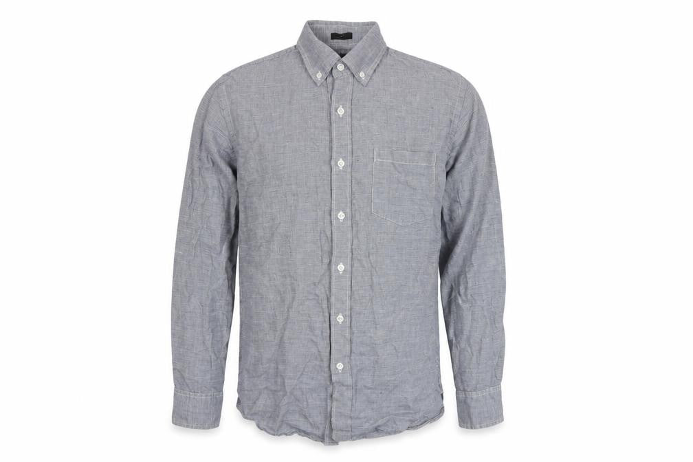 Front view of J.Crew Men's Slim Blue Long Sleeve Button-Up Shirt S