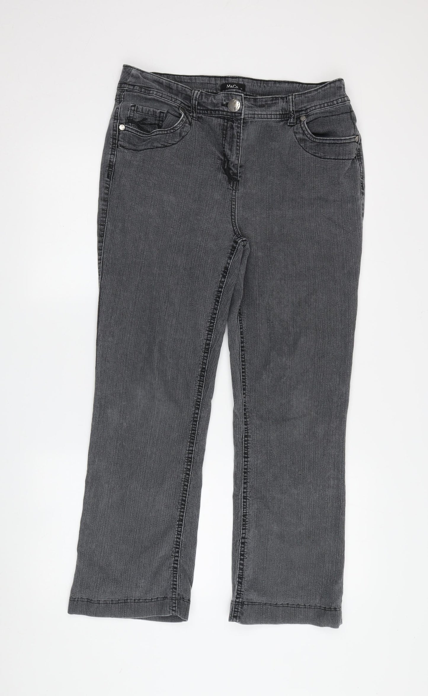 M&Co. Women's Grey Jeans Size 14 Embroidered Dark Wash