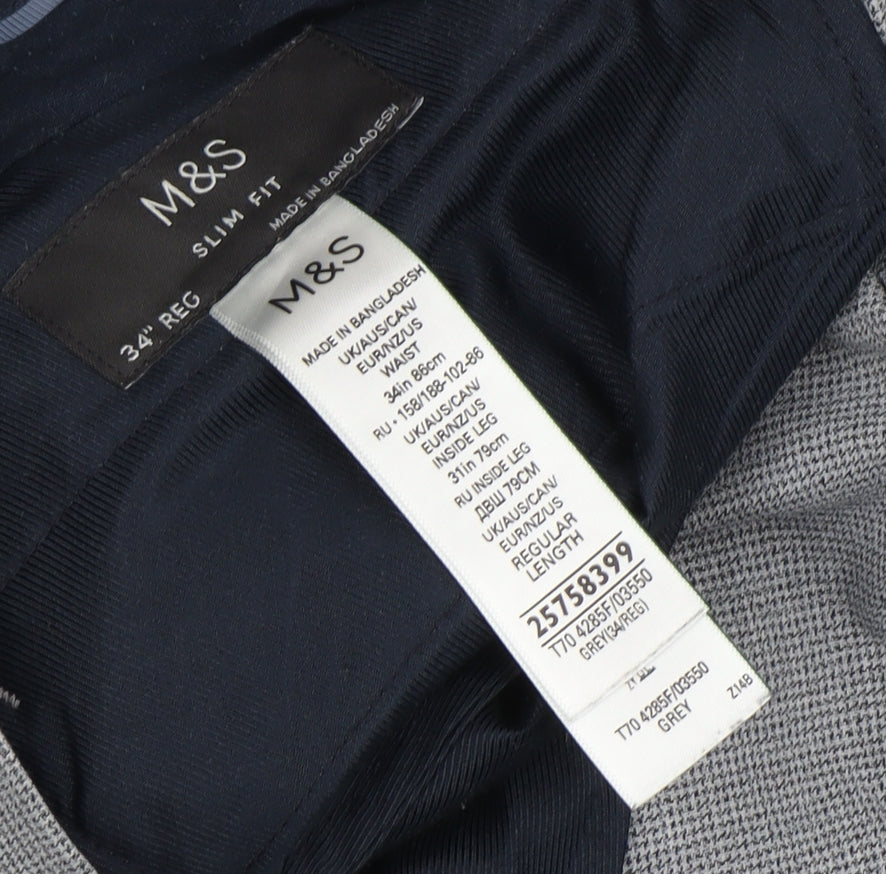 Marks and Spencer Men's Grey Slim Fit Trousers