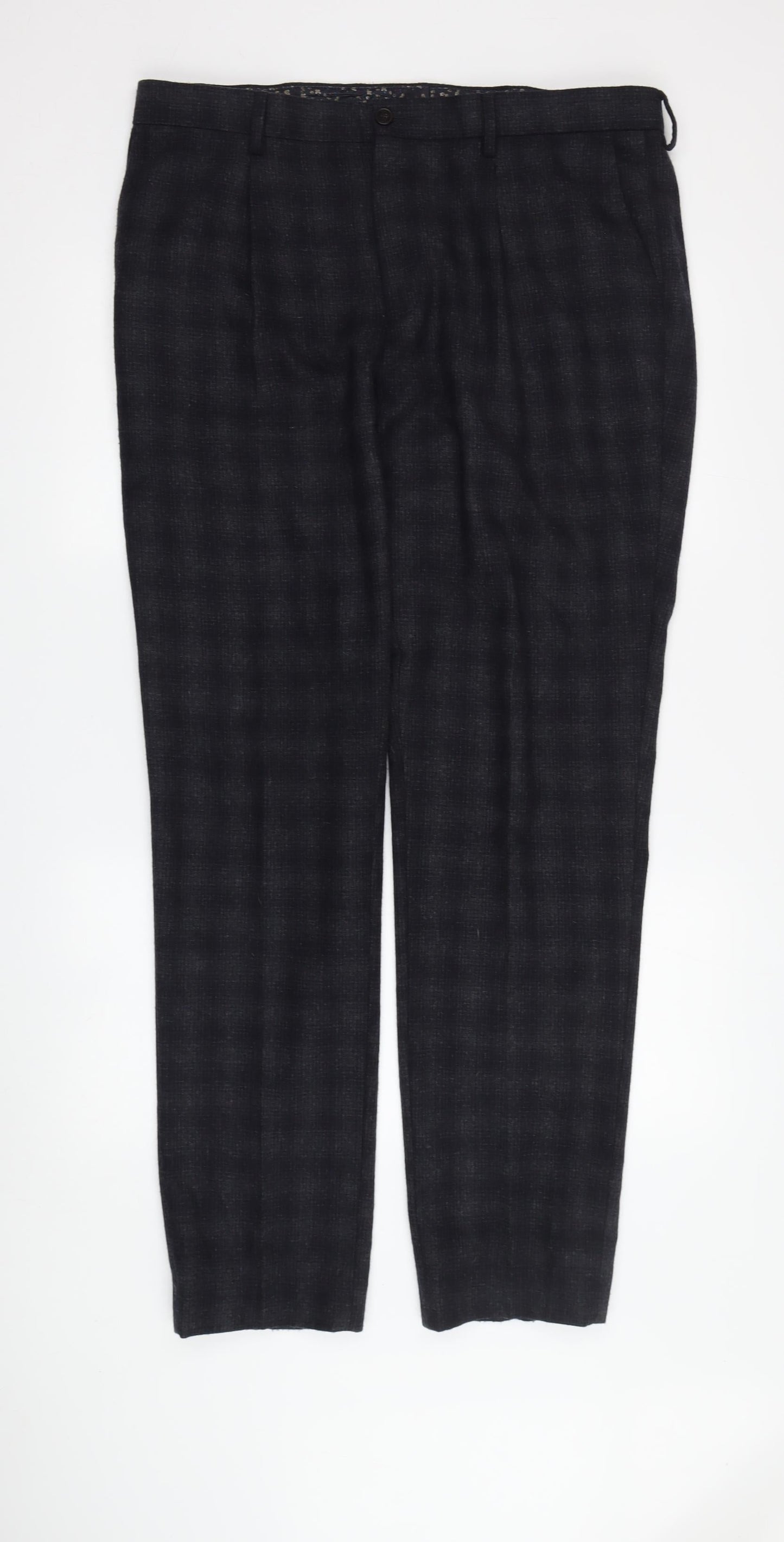 Marks and Spencer Men's Black Check Trousers Size 36